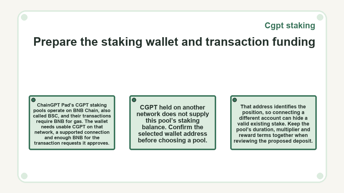Cgpt staking - Prepare the staking wallet and transaction funding - illustration